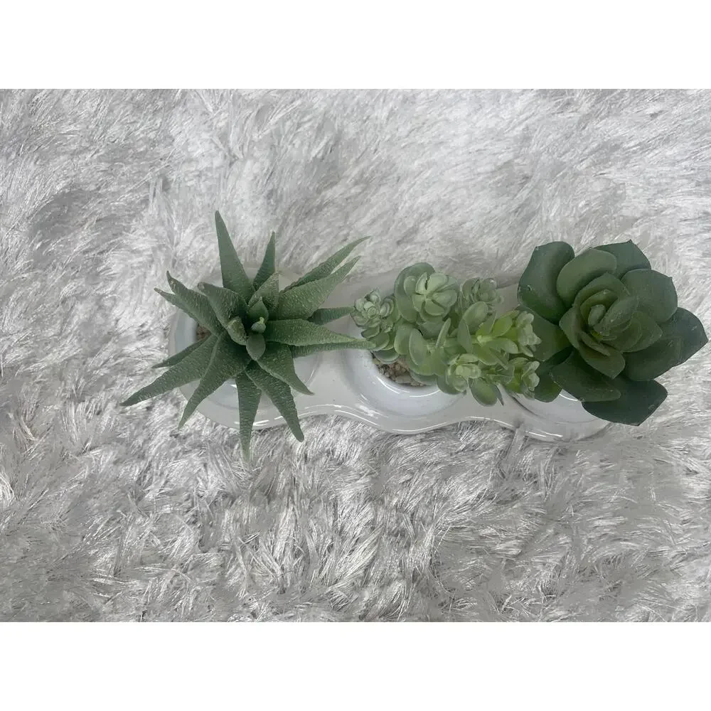Faux Succulent Three Plant Modern Planter 3 x 9
